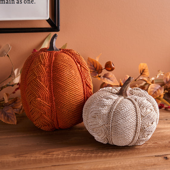 Woven-Sweater-Design-Pumpkin,-Set-of-2-decorative