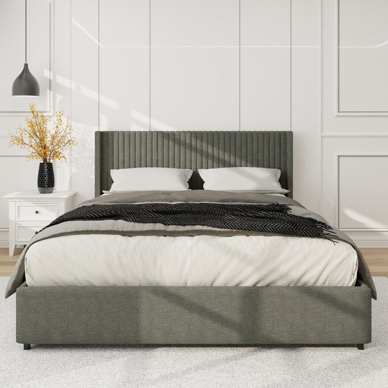 Anna Full Size Gray Velvet Upholstered Wingback Platform Bed