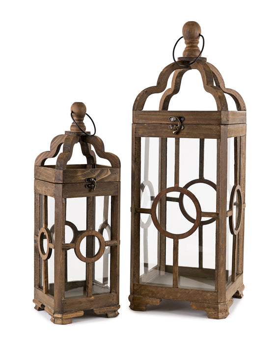 Contemporary-Dark-Wood-Floor-Lantern-(set-of-2)-Brown-decorative