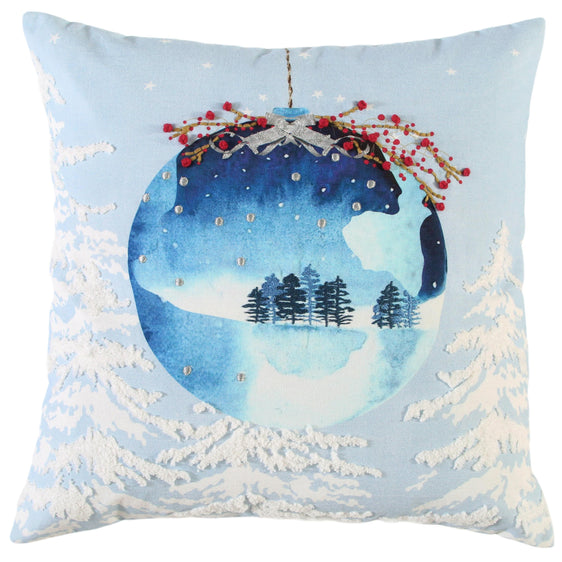 Print And Embroidered Cotton Globe Decorative Throw Pillow