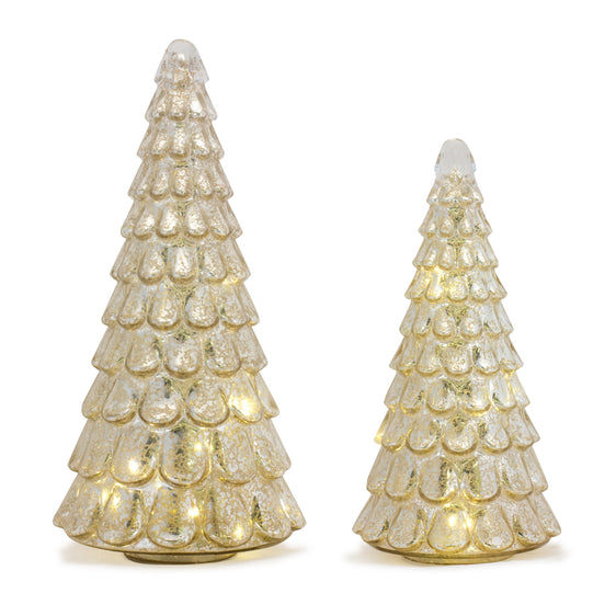 LED-Lighted-Mercury-Glass-Holiday-Tree-Décor,-Set-of-2-Decor