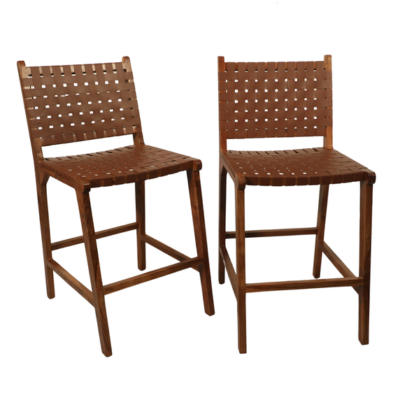 Set of Whitney 24"H Leather Weave Barstool