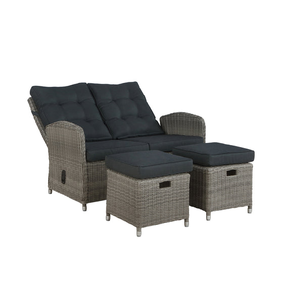 Gray Monaco All-weather 3-piece Set with Two-seat Reclining Bench and Two Ottomans