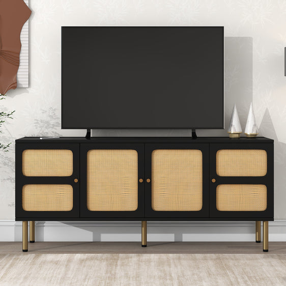 Sloane Media Stand with Woven Rattan Cabinet Doors for TVs Up to 70”