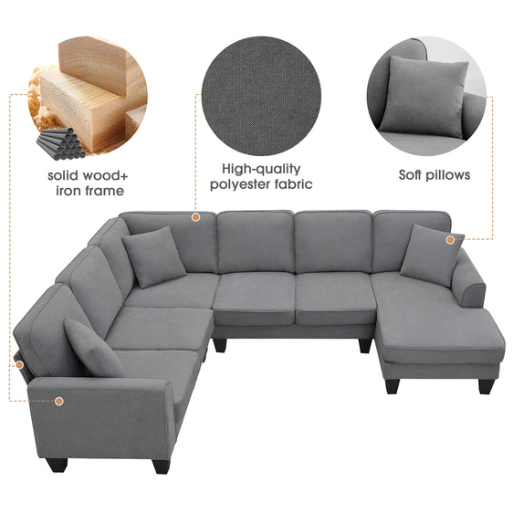 Elijah 3 Piece U Shaped Sectional Sofa with 3 Pillows