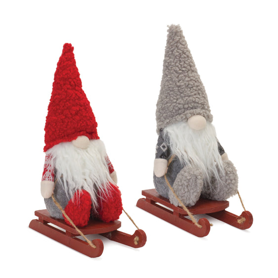 Plush-Winter-Gnome-on-Sled,-Set-of-2-Decor