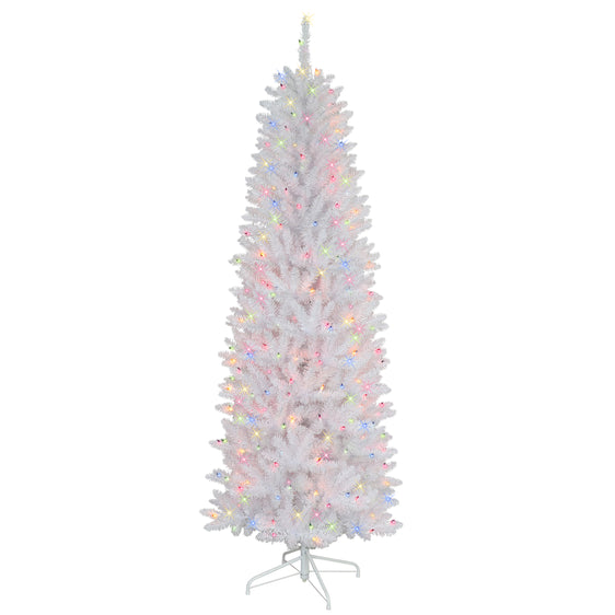 4.5 ft Pre-lit White Fraser Fir Pencil Artificial Christmas Tree with Multi-Color Lights & Metal Stand