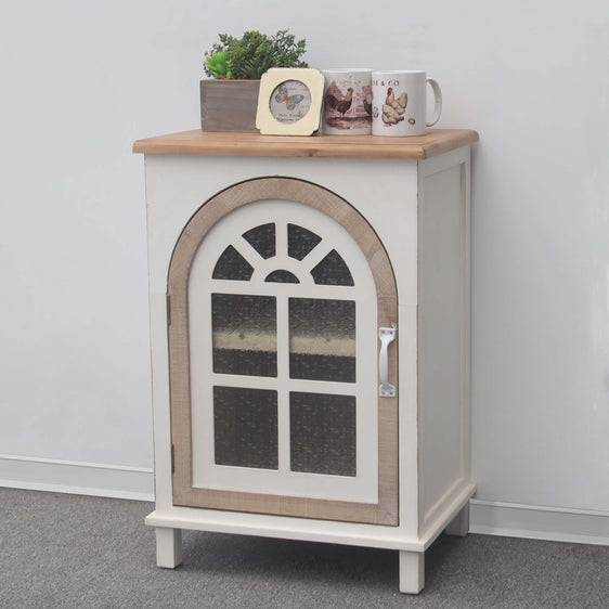 Natural-Wood-Farmhouse-Wooden-Side-Table-with-Arch-Designed-Glass-Door-End-Tables