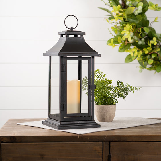 Traditional-Black-Lantern-with-Led-Candle,-Set-of-2-Lanterns