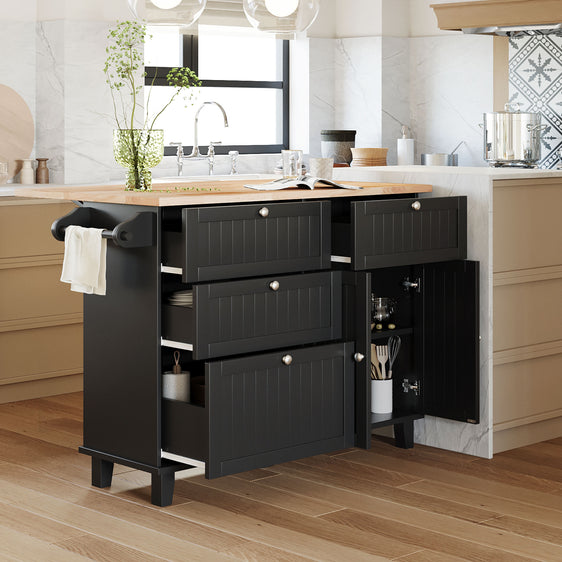 Sydney Farmhouse Kitchen Island Set with Drop Leaf and 2 Backless Stools