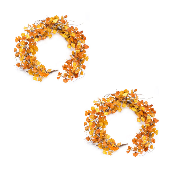 Fall-Gingko-Leaf-Twig-Garland,-Set-of-2-Faux-Florals