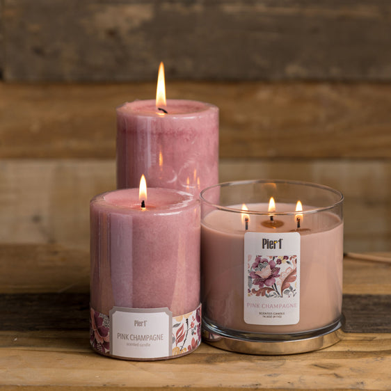 Pier 1 Pink Champagne 3X6 Mottled Pillar Candle