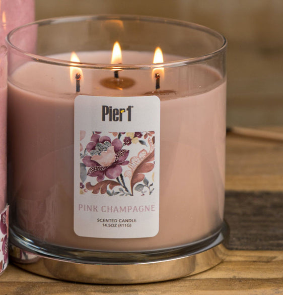 Pier 1 Pink Champagne Filled 3-Wick Candle 14.5oz