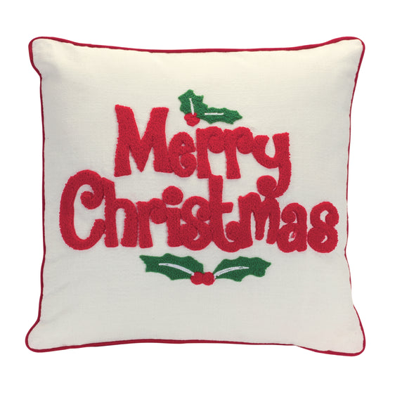 Merry Christmas Holly Berry Throw Pillow 16"