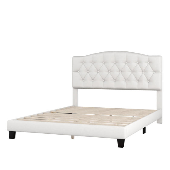 Josephine Upholstered Platform Bed with Saddle Curved Headboard and Diamond Tufted Details