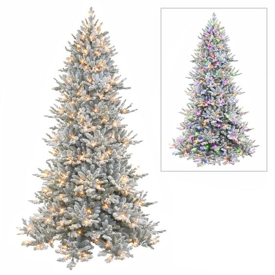 7.5 ft Pre-lit Flocked Royal Majestic Douglas Fir Downswept Artificial Christmas Tree with Sure-lit Pole®, Dual Color LED Lights & Metal Stand