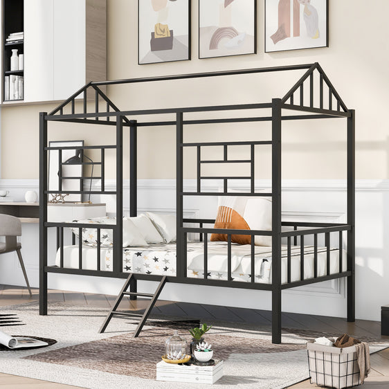 Metal-House-Bed-Frame-Size-with-Slatted-Support-Beds