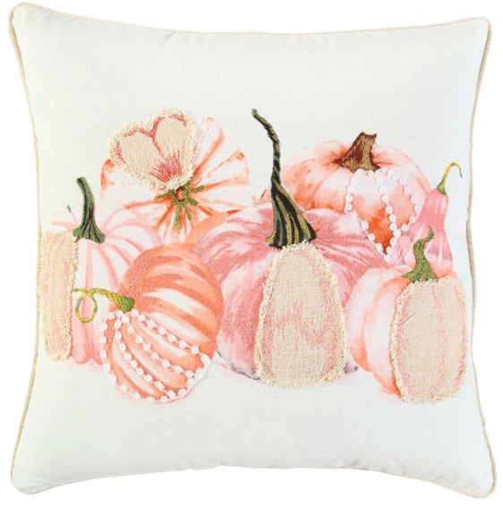 Pumpkins Printed And Embroidered Cotton Decorative Throw Pillow