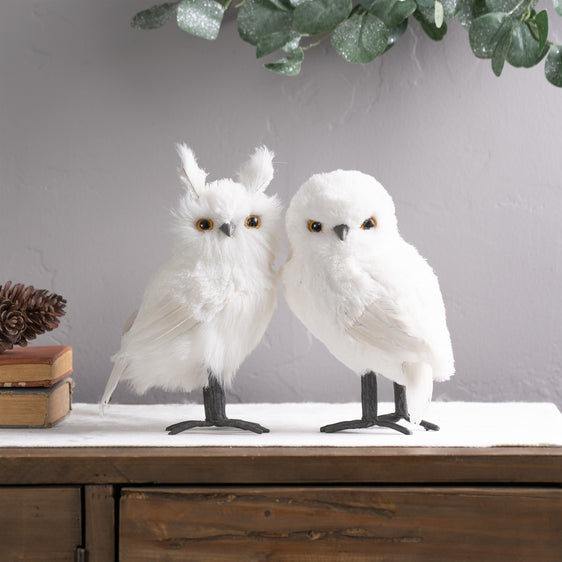 White-Winter-Owl-Foam-Decoration,-Set-of-4-Decor