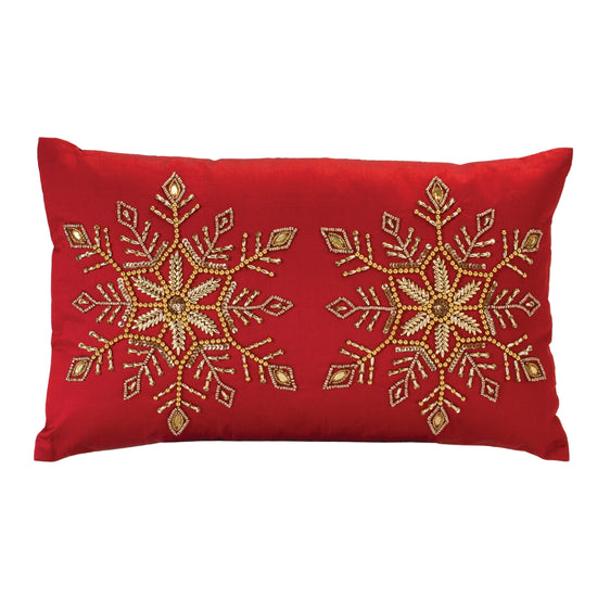 Beaded Snowflake Holiday Pillow 20"