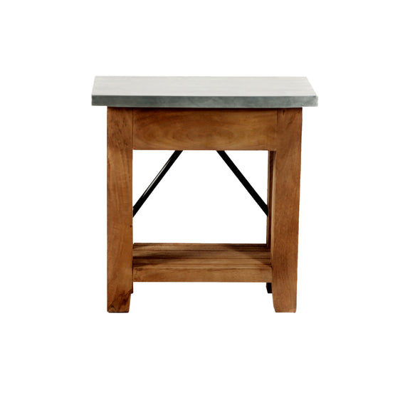 Millwork 22" Wood and Zinc Metal End Table with Shelf