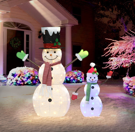 Lighted-Outdoor-2-Piece-Snowmen-Set-with-Warm-White-&-Blue-LED-Lights-Christmas-Decor