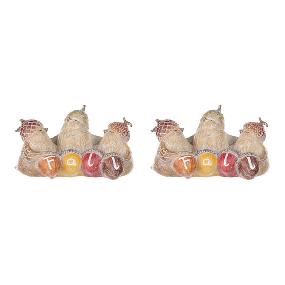 Harvest Bird with Acorn Hat Figurine, Set of 2