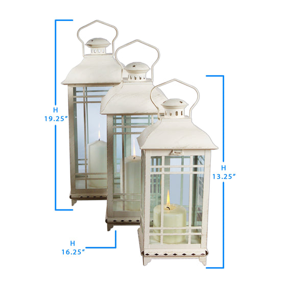 Traditional Ivory Metal Lantern, Set of 3