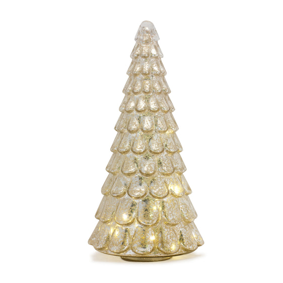 LED Lighted Mercury Glass Holiday Tree Décor, Set of 2