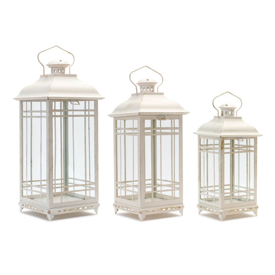 Traditional-Ivory-Metal-Lantern,-Set-of-3-Lanterns