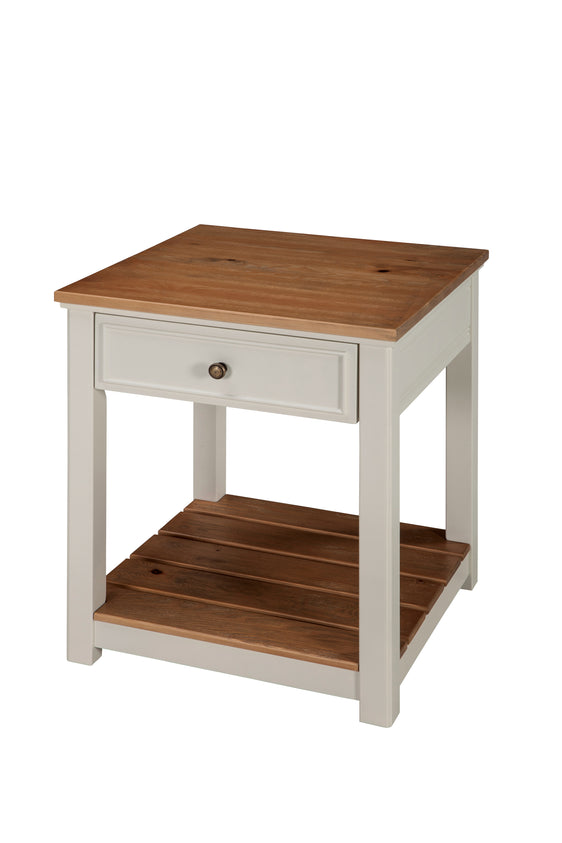 Savannah End Table, Ivory with Natural Wood Top