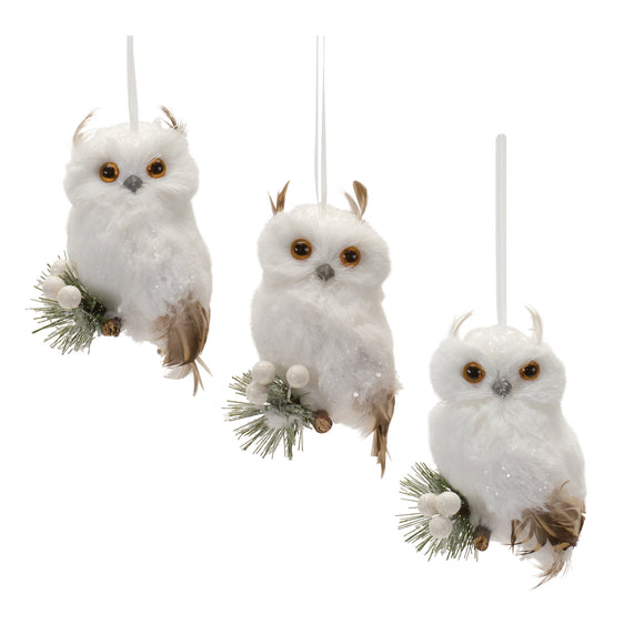 Feathered-Owl-Ornament,-Set-of-6-Ornaments