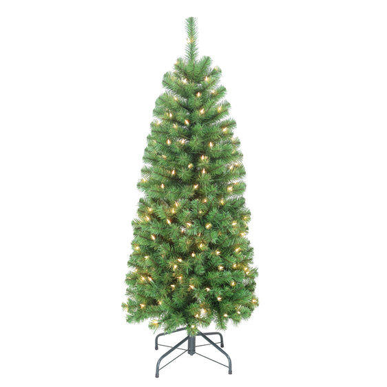 4.5 ft Pre-lit Northern Fir Artificial Christmas Pencil Tree with Clear Lights & Metal Stand