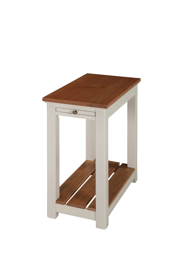 Savannah Chairside End Table with Pull-out Shelf, Ivory with Natural Wood Top