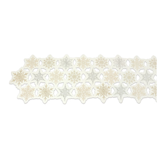 Embroidered Snowflake Table Runner 68"