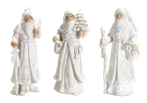 Snowy-White-Winter-Santa-Figurine,-Set-of-3-Decor