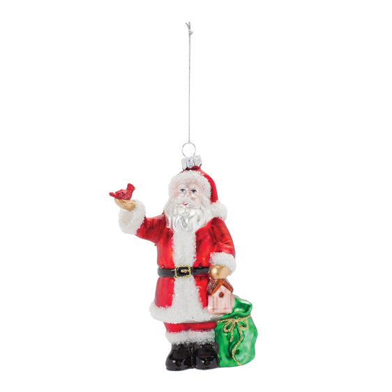 Glass Santa with Cardinal Bird Ornament, Set of 6