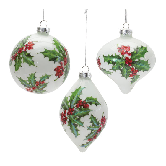 Glass-Holly-Berry-Ornament,-Set-of-6-Ornaments