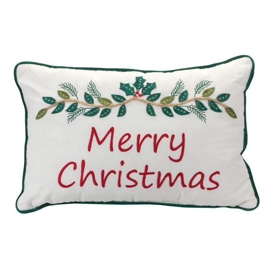 Embroidered Merry Christmas Pillow 17"