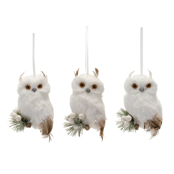 Feathered Owl Ornament, Set of 6