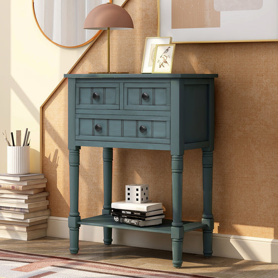 Trexm-Narrow-Console-Table,-Slim-Sofa-Table-with-3-Storage-Drawers,-Navy-Consoles