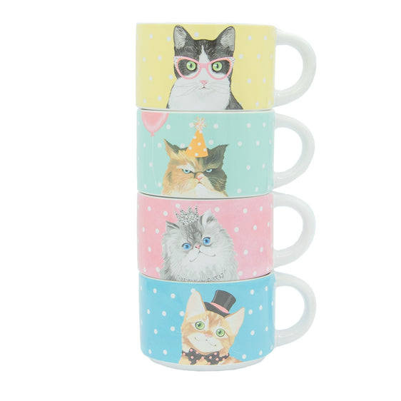 Party Cats Set Of 4 Stackable Mugs - Pier 1