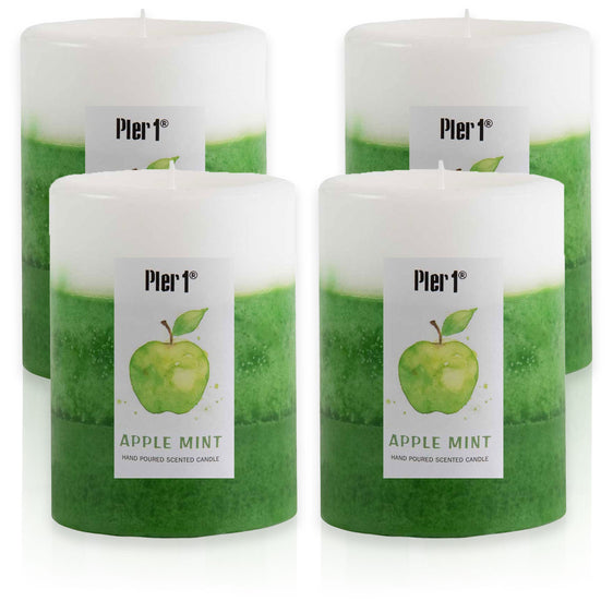 Pier 1 Apple Mint 3x4 Layered Set of 4 Pillar Candles - Pier 1