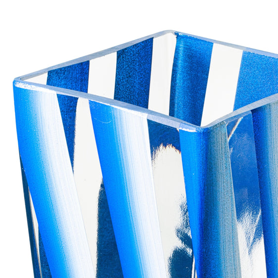 Pier 1 Handpainted Stripe Square Blue Glass Vase - Pier 1