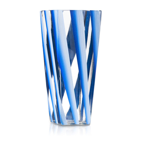 Pier-1-Handpainted-Stripe-Square-Blue-Glass-Vase-Vases