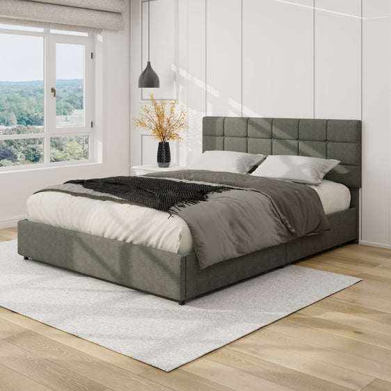 Vera Queen Size Gray Linen Upholstered Platform Bed