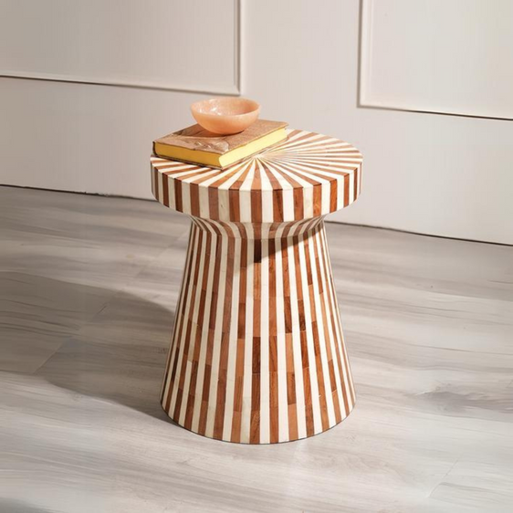 Drum Shape Line Pattern Stool For Living Room