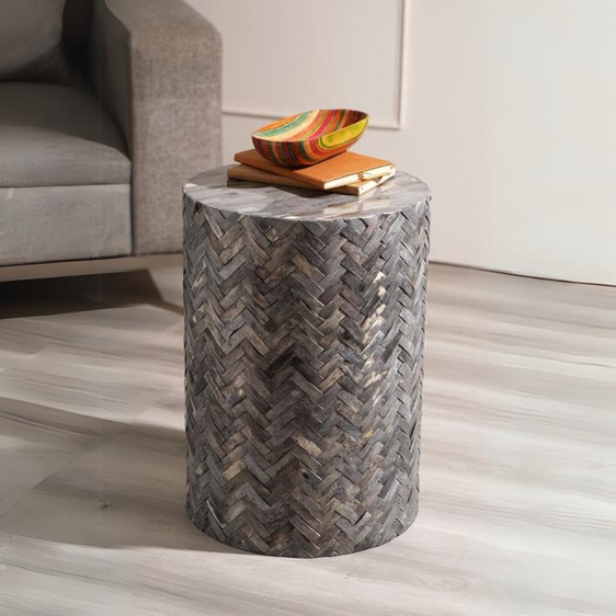 Drum Shape Line Pattern Stool For Living Room